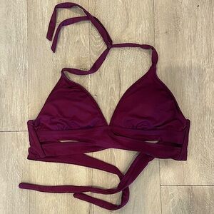 Plum Purple Triangle Bikini Top Halter Tie Strap Criss Cross Open Slits